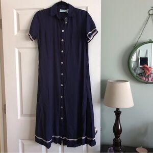 NWOT Vintage National navy full button down shirt dress in size MP